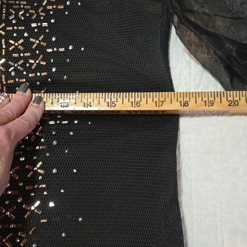 Elegant Black Evening Dress Metallic Detailing Lined Body Large Zip Back - Picture 8 of 12